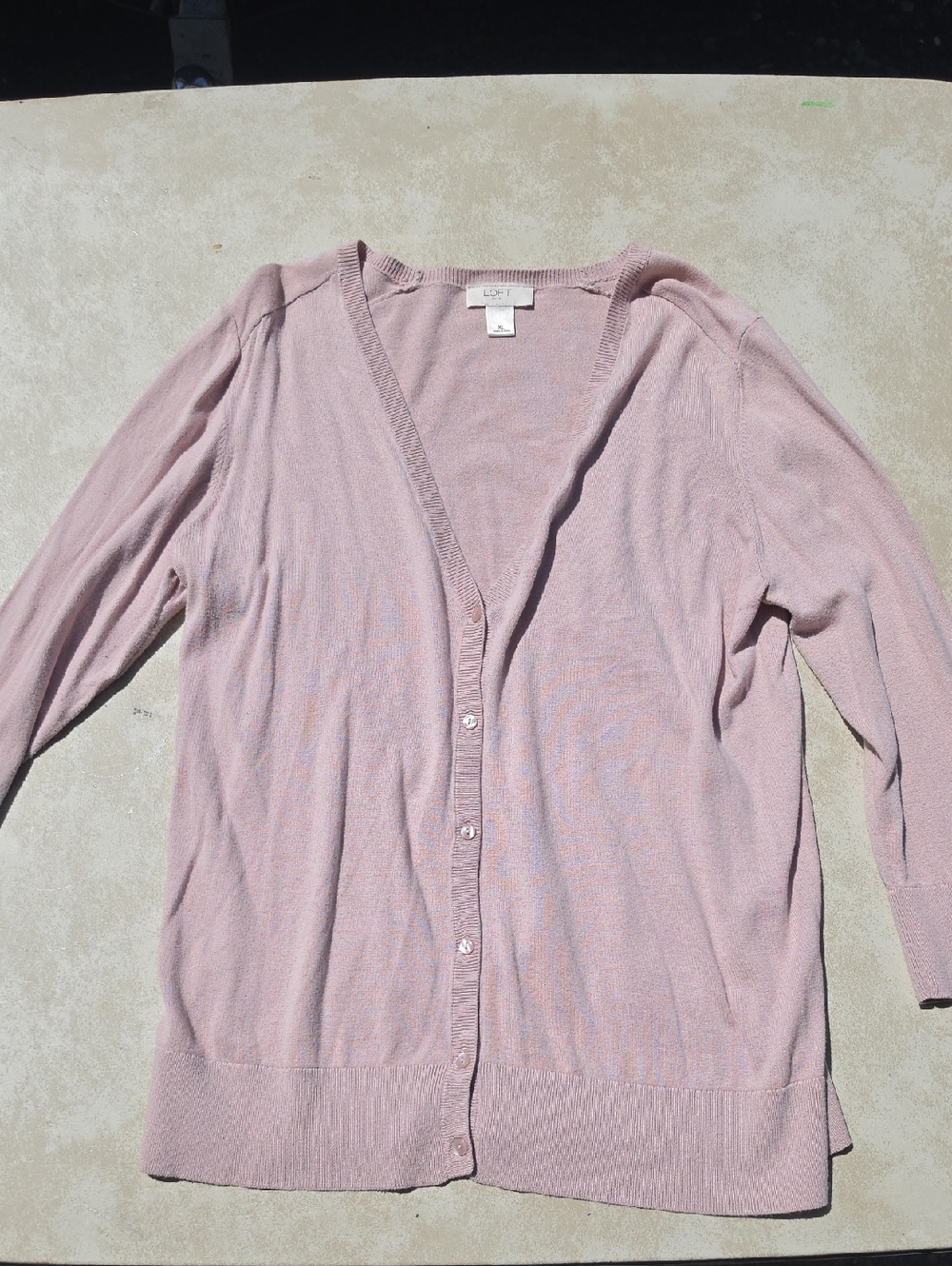 LOFT Light Mauve Button-Front V-Neck Cardigan